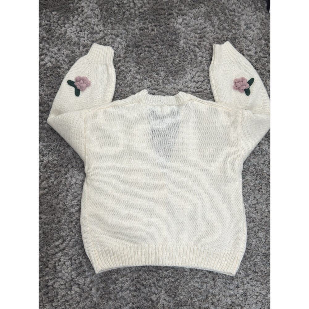 Luna Ivy Floral Appliqué Cropped Cardigan Sweater Women’s Cottagecore Boho XS - Picture 8 of 13